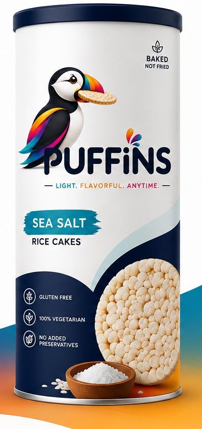 Puffins Sea Salt Rice Cakes tube pack